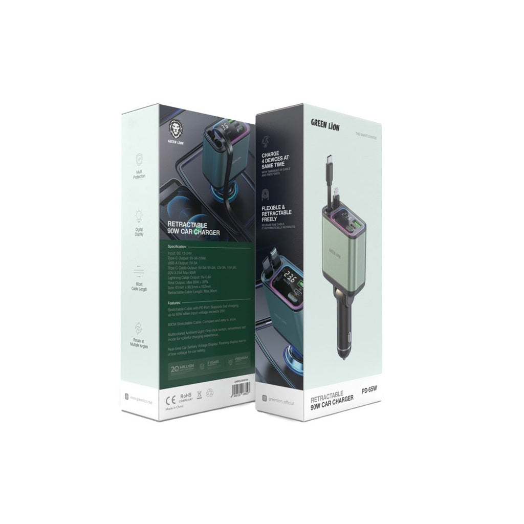 Green Lion Retractable 90W Car Charger Green Lion Retractable 90W Car Charger